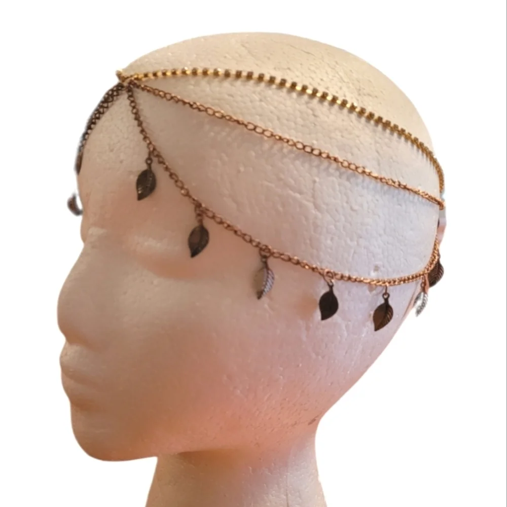 Urban Boutique - Rhinestone and Leaves‎ Gold Chain Head Piece